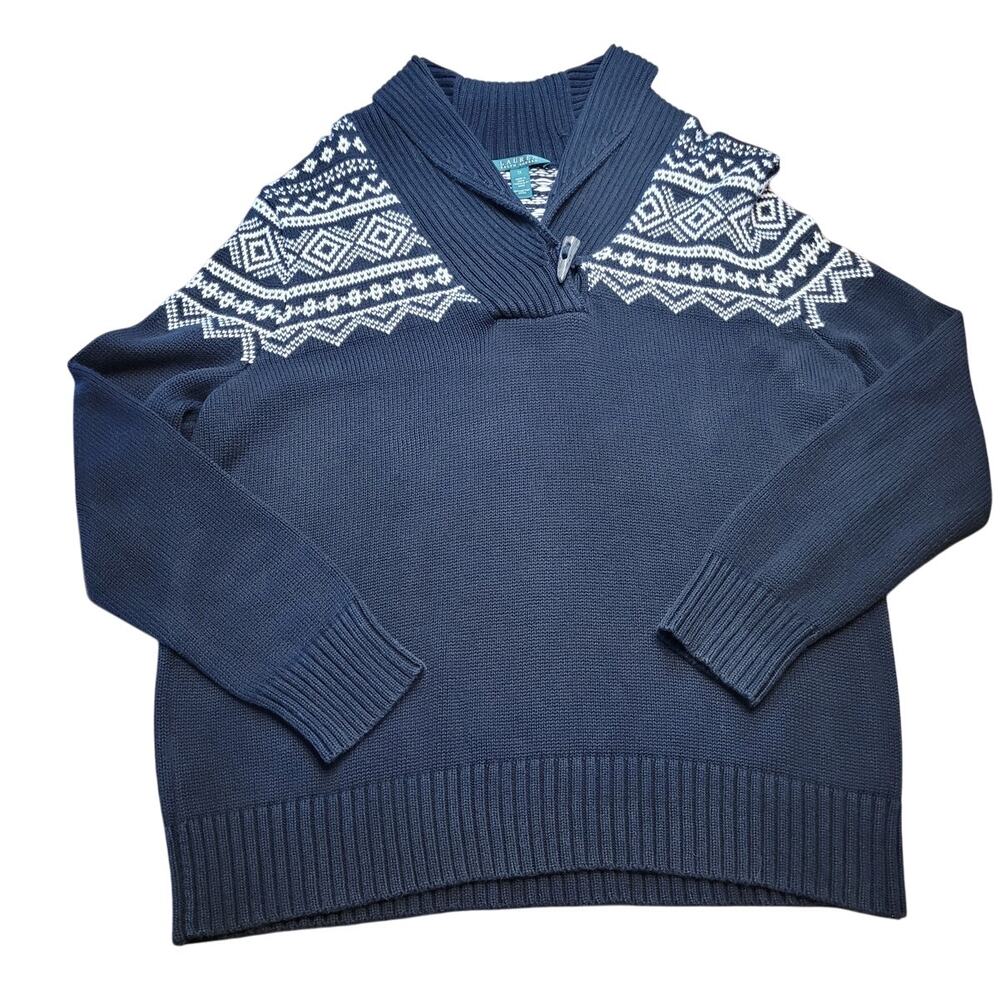 VTG Lauren Ralph Lauren Fair Isle Sweater 1X Grandpa Core Cozy